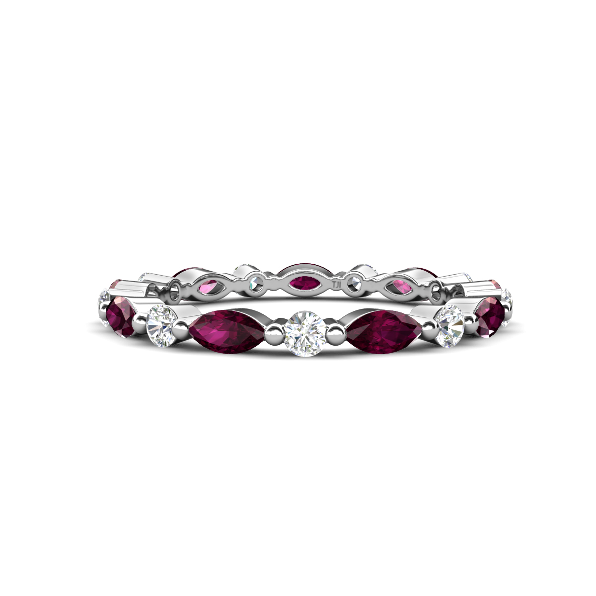 Mira 1.22 ctw Marquise Rhodolite Garnet and Round Lab Grown Diamond Women Stackable Eternity Band 